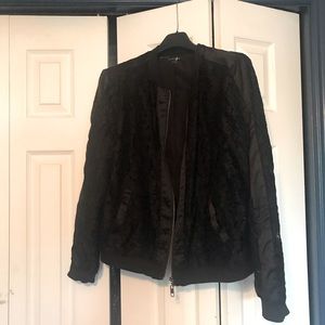 Lace overlay bomber jacket